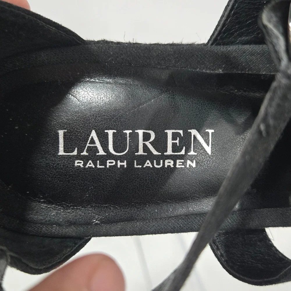 Lauren Ralph Lauren Kelcie Black Canvas Wedge Espadrille Sandals Womens 9B AC658